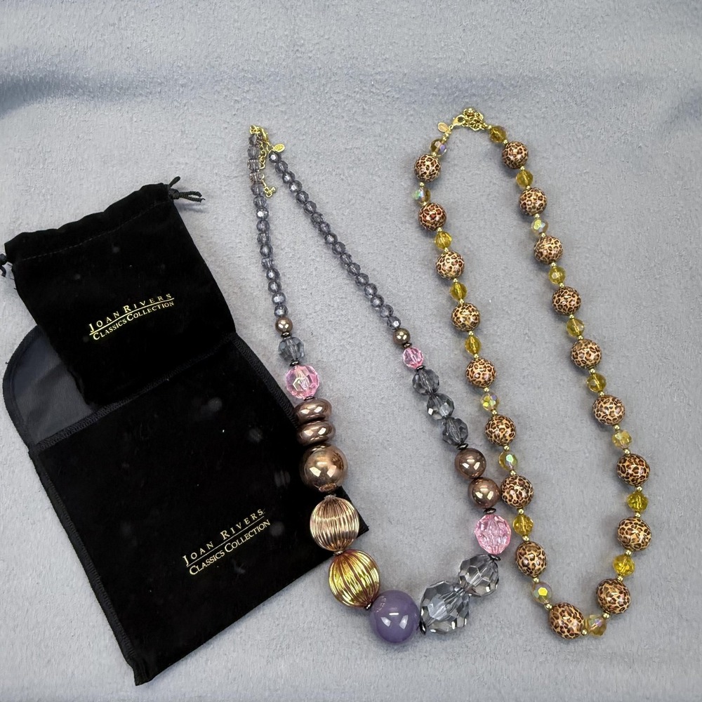 Joan Rivers Leopard Bead & Multi Color Statement Necklace Lot W‎ Pouches
